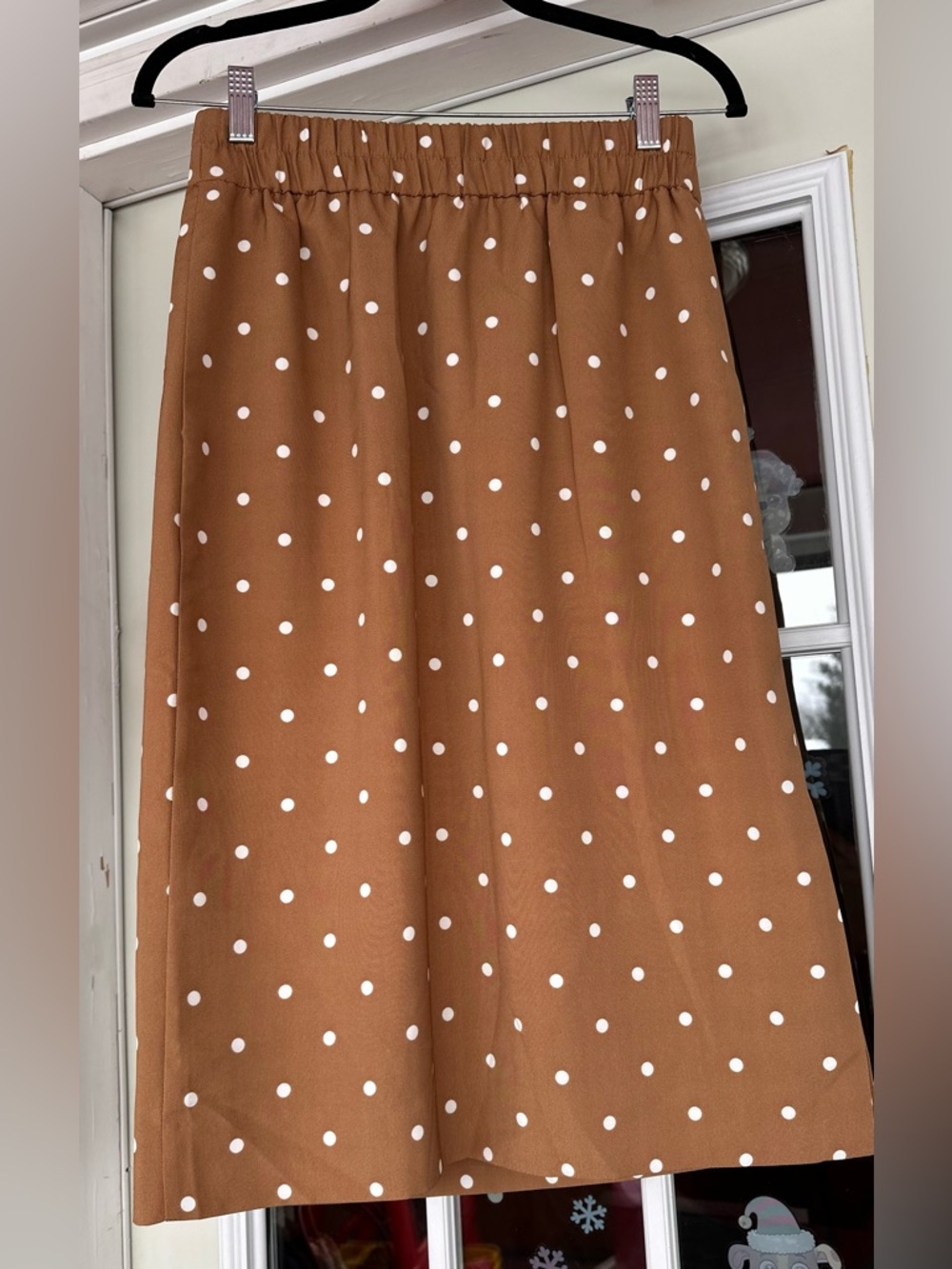 J.Crew Polka Dot Midi Skirt Brown White Elastic Waist - size XS